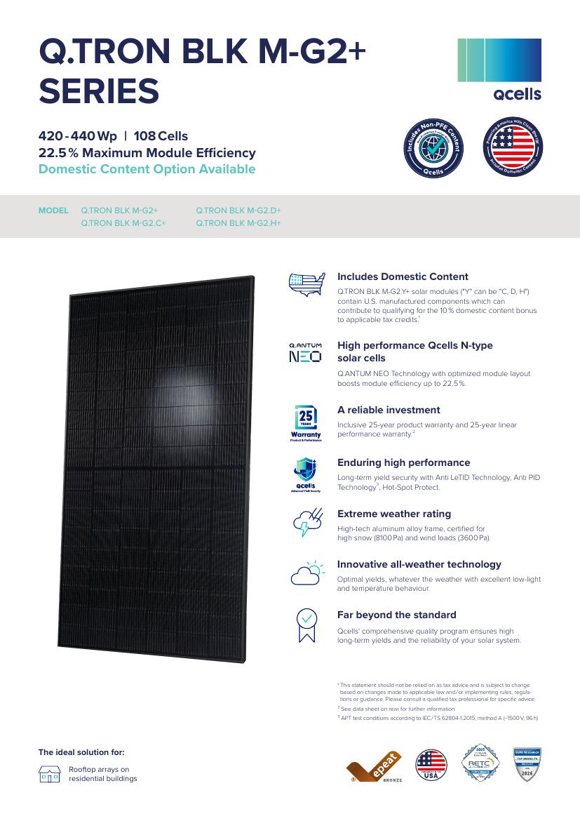 Qcells Q.TRON BLK M-G2+ manufacturer specification sheet cover