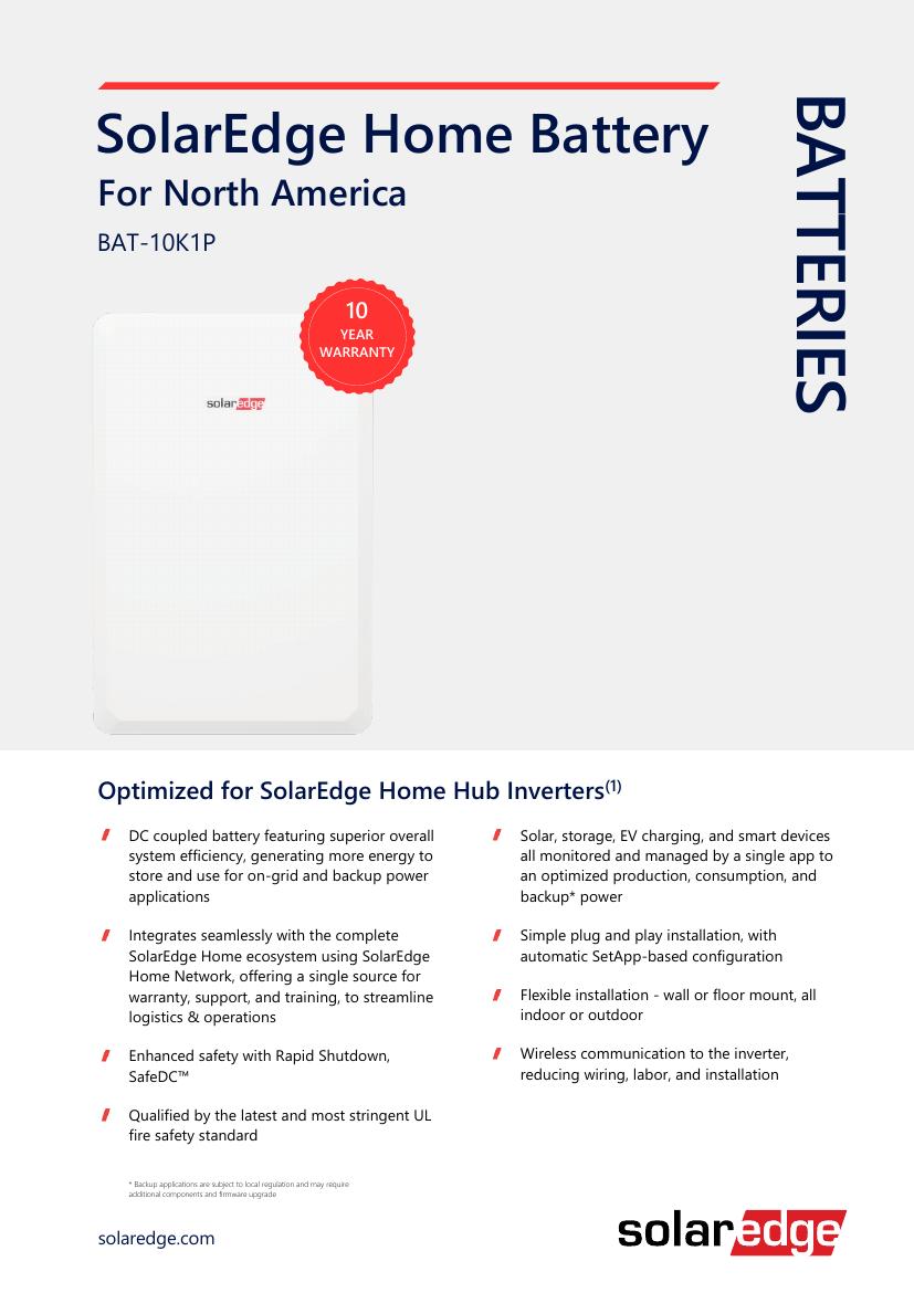SolarEdge Home Battery manufacturer specification sheet cover